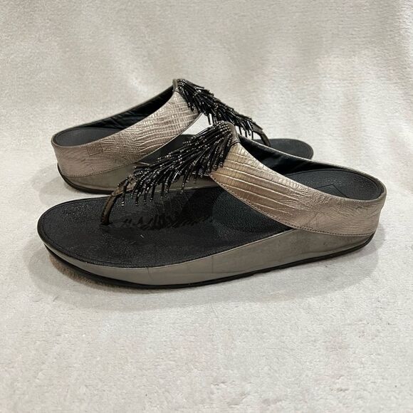 FitFlop Rumba Cha Cha Beaded Fringed Metallic Sandals Size 10 - Picture 15 of 16